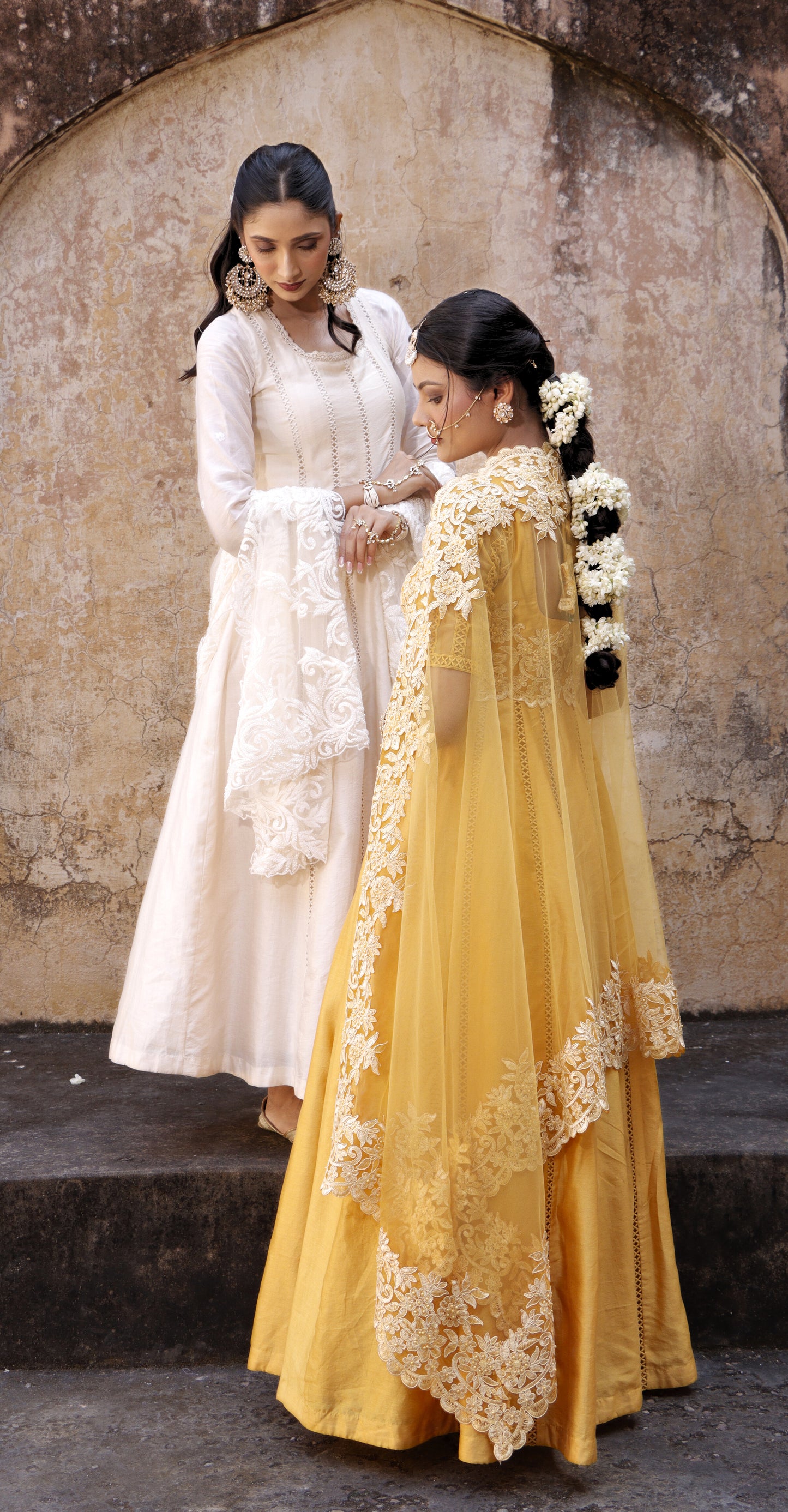 Yellow Chanderi Silk Hand Embroidered Anarkali Set