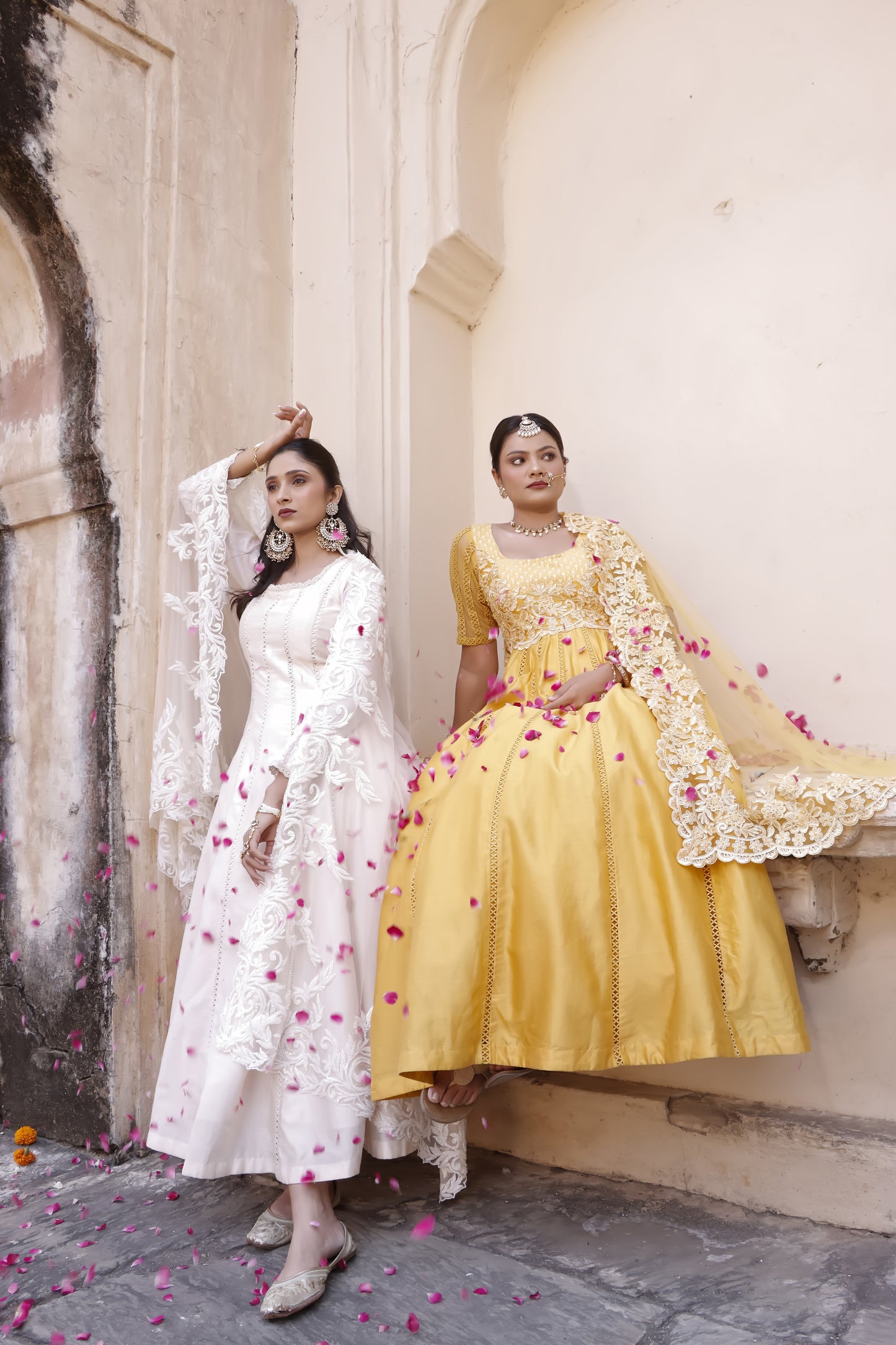 Yellow Chanderi Silk Hand Embroidered Anarkali Set