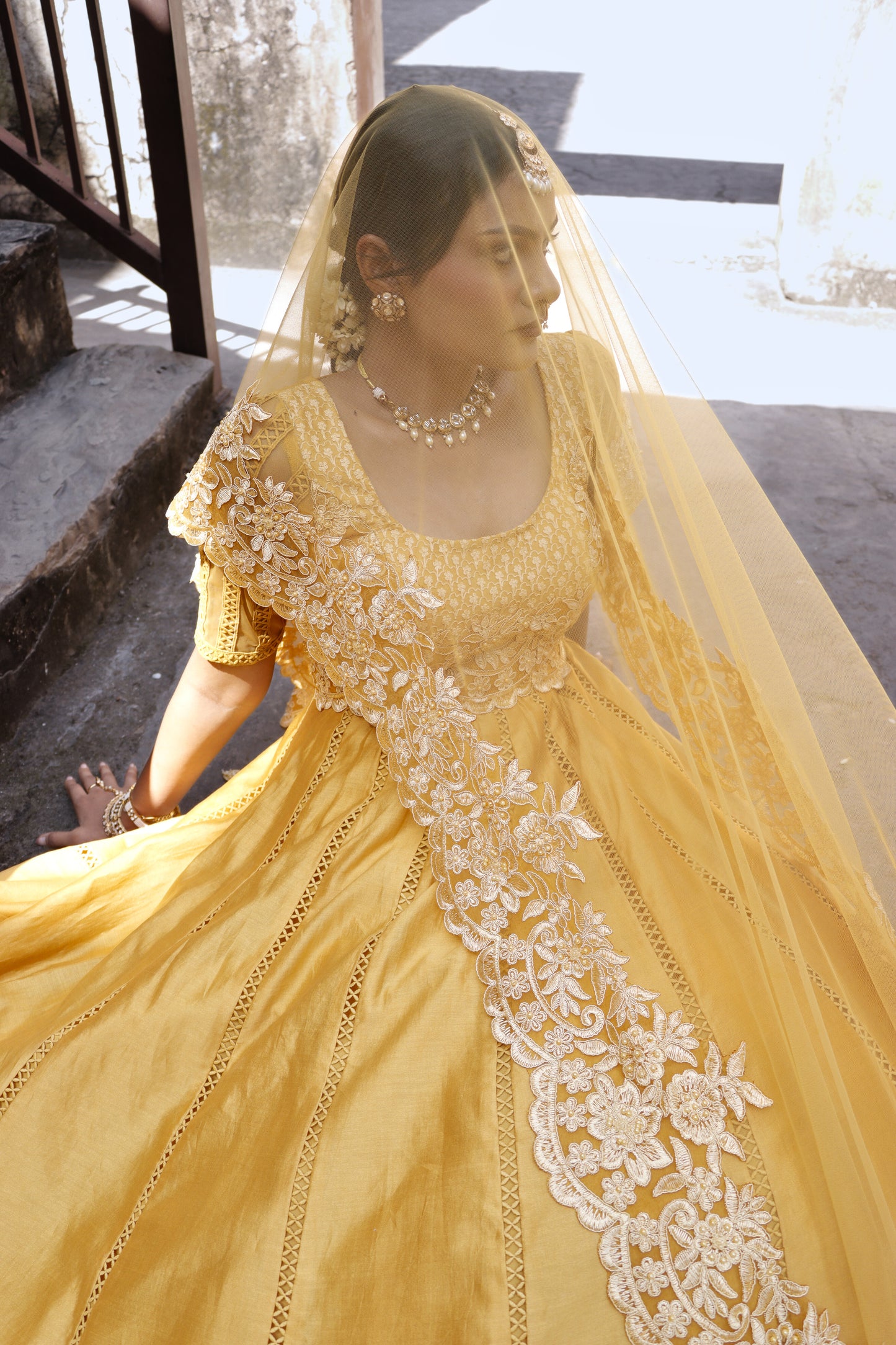 Yellow Chanderi Silk Hand Embroidered Anarkali Set