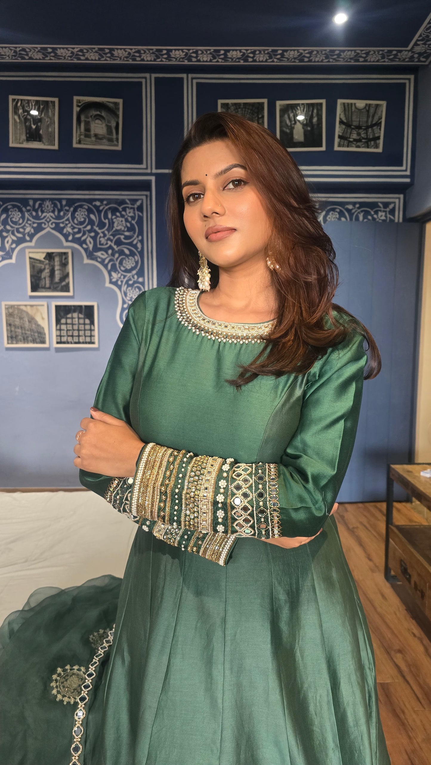 Green Kundan Anarkali