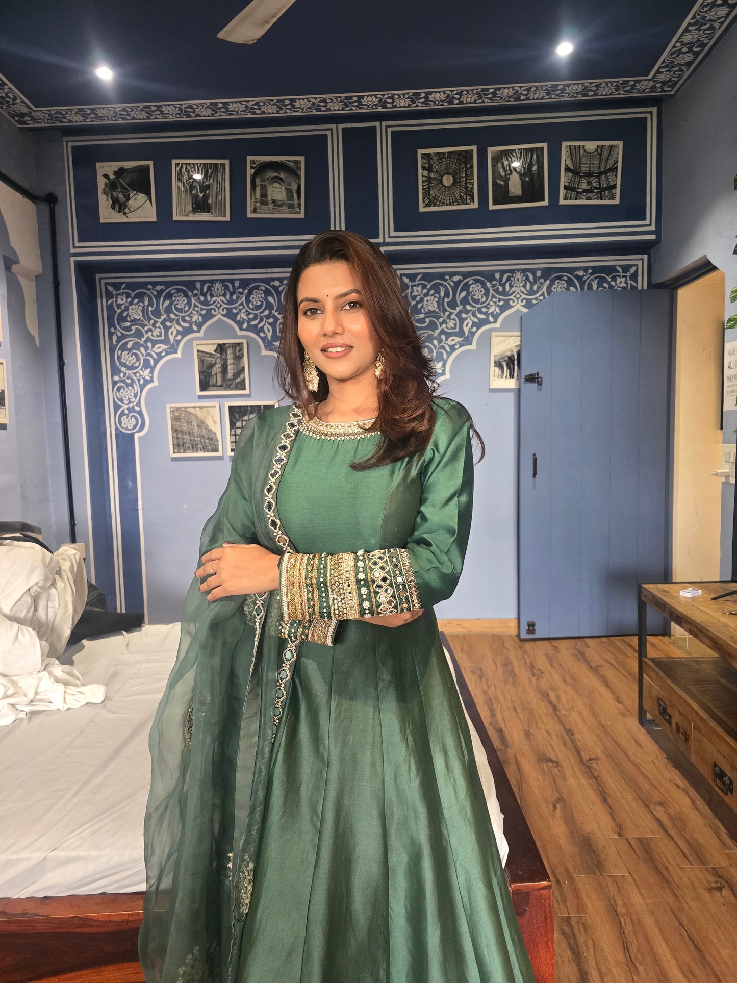 Green Kundan Anarkali