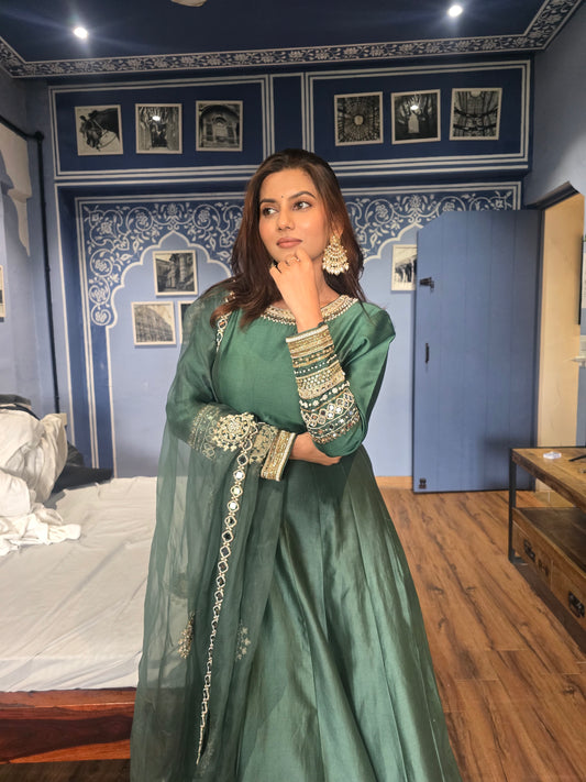 Green Kundan Anarkali