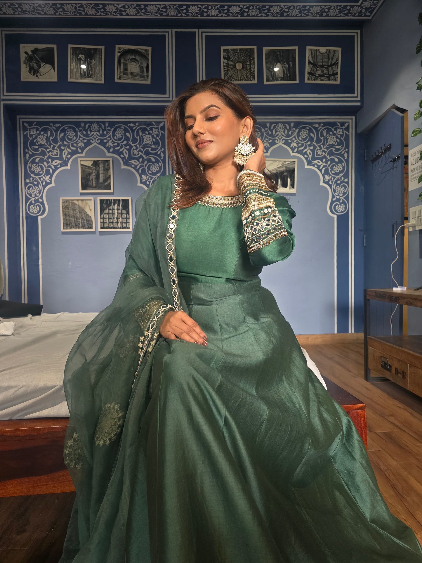 Green Kundan Anarkali