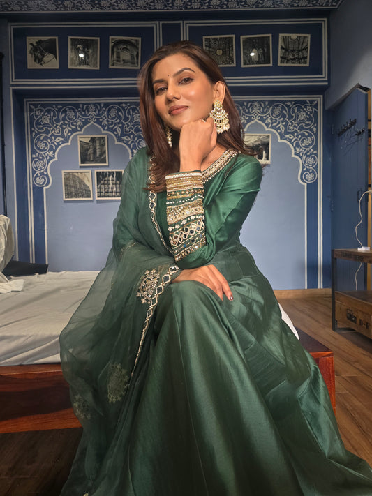 Green Kundan Anarkali