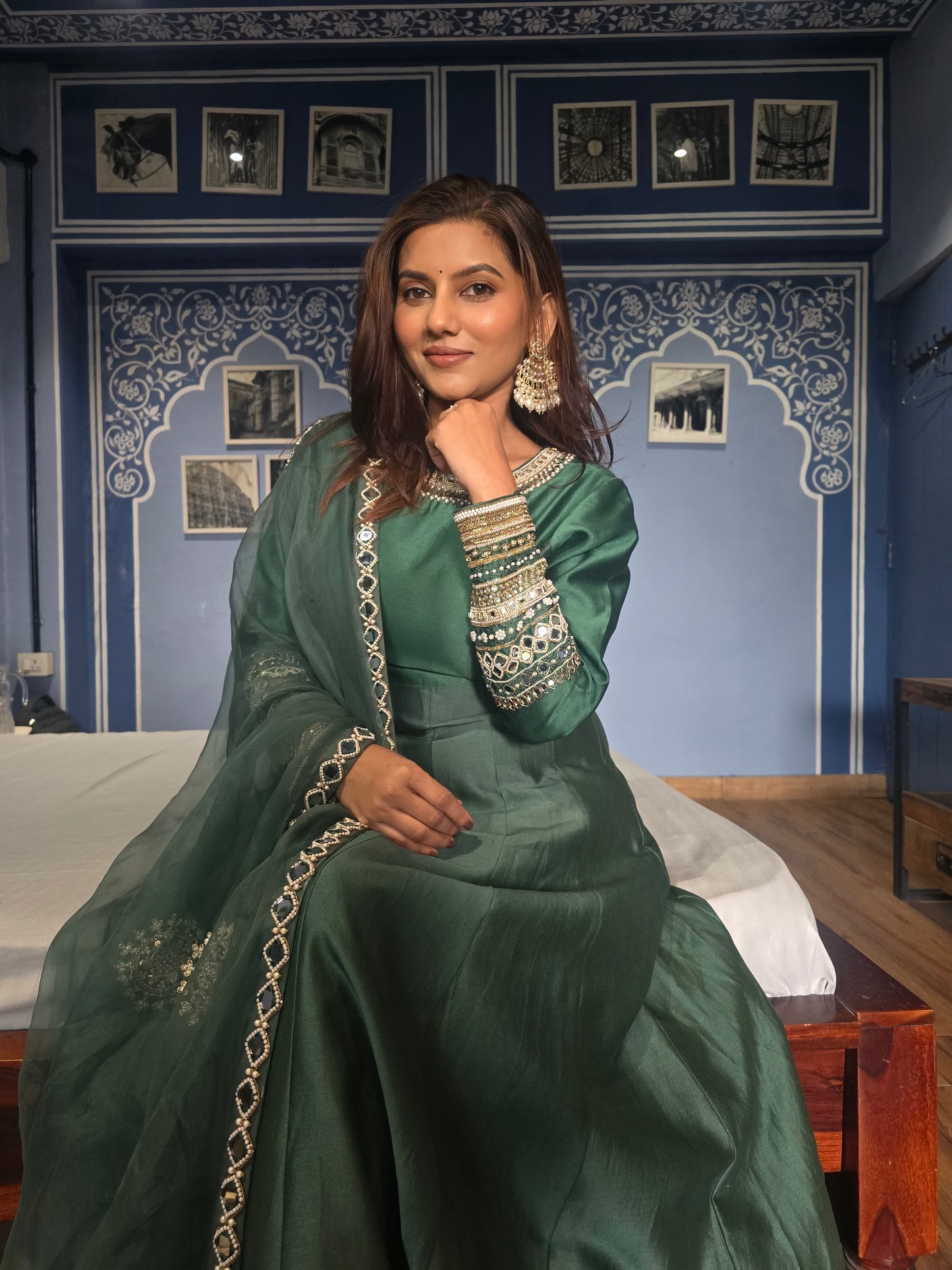 Green Kundan Anarkali