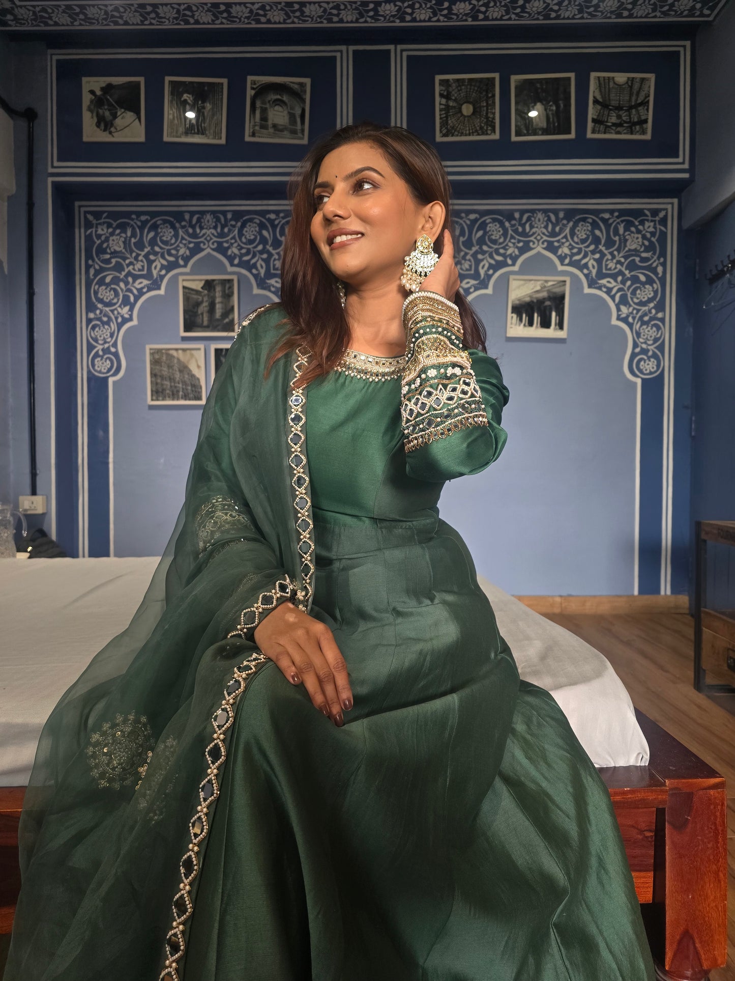 Green Kundan Anarkali