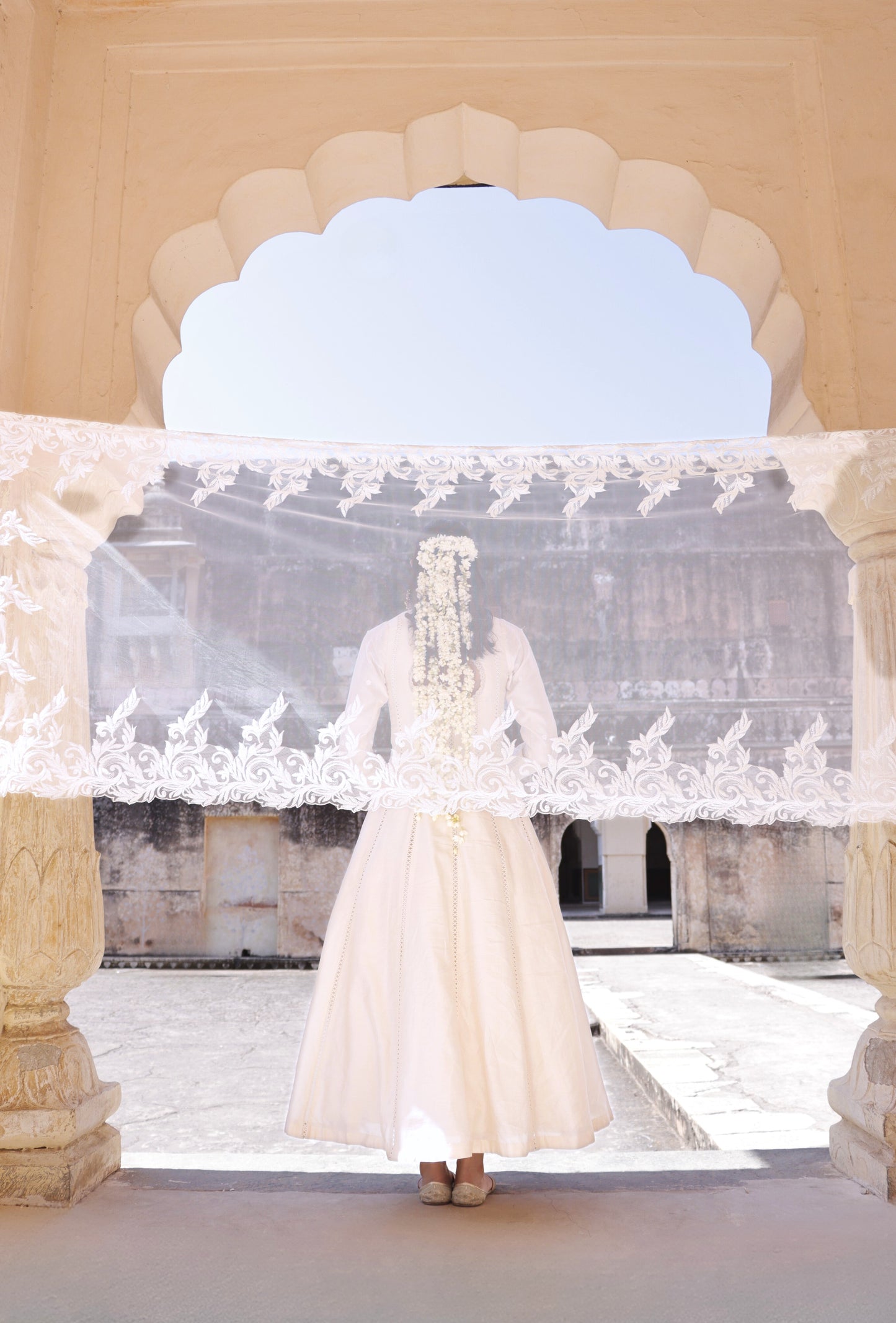 Ivory Chanderi Silk Hand Embroidered Anarkali Set