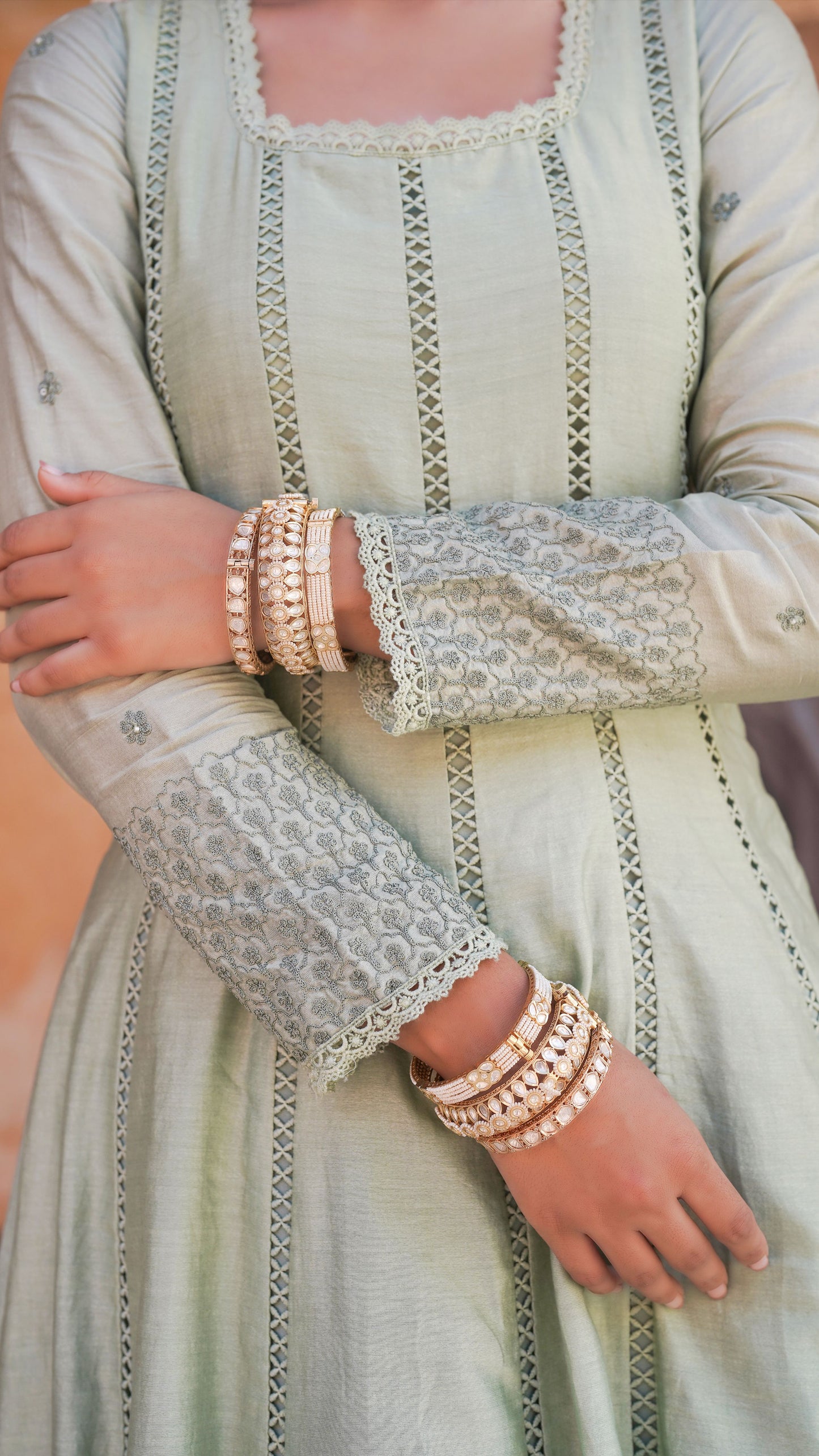 Green Chanderi Silk Hand Embroidered Anarkali Set