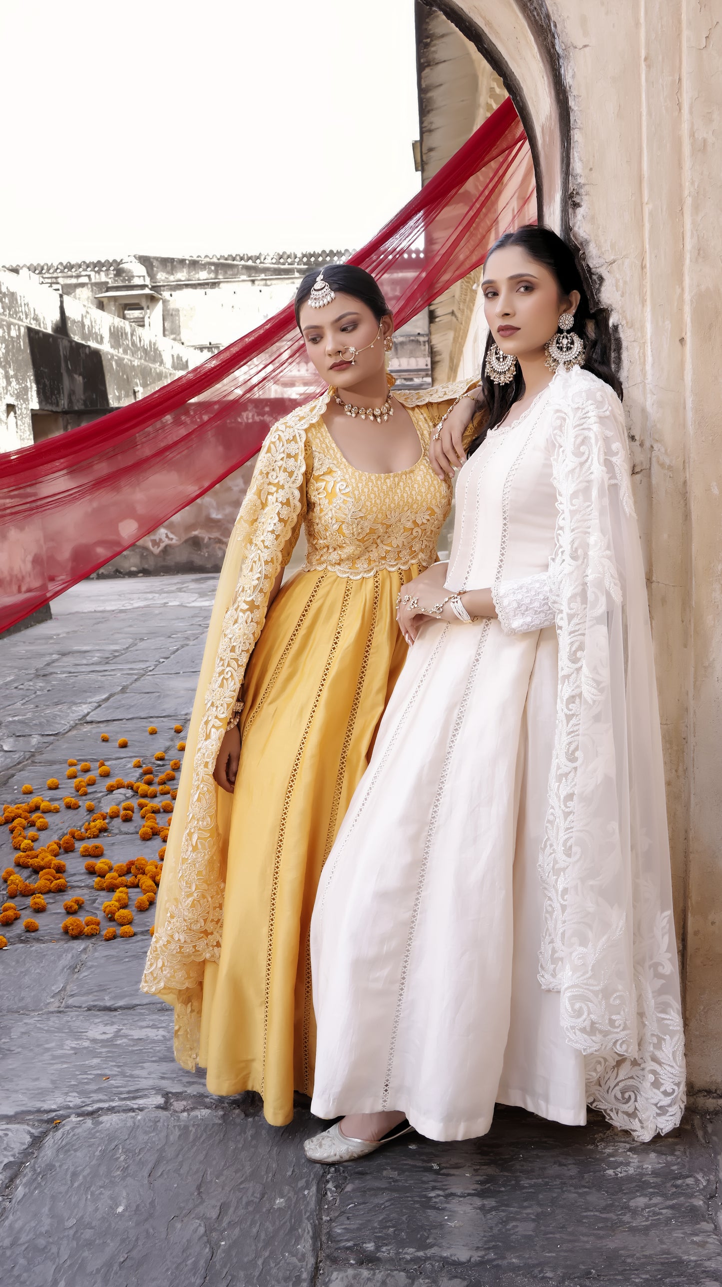 Yellow Chanderi Silk Hand Embroidered Anarkali Set