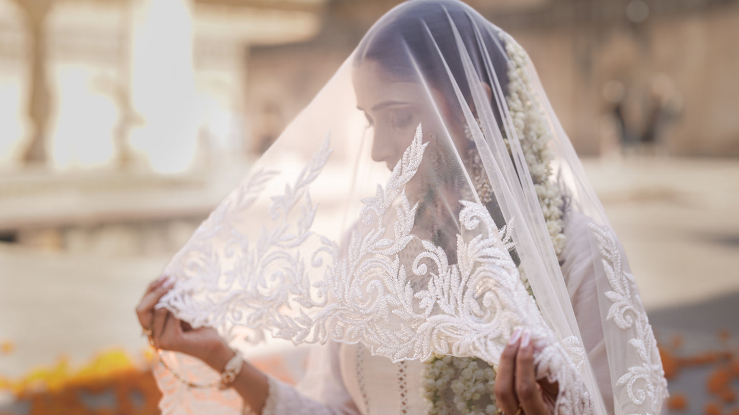 Ivory Chanderi Silk Hand Embroidered Anarkali Set